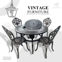 ราคา CHAIR1980 ชุดโต๊ะกลมเตาปิ้งบาบีคิว ปิ้งย่างสุดหรู สีบรอนซ์ /โต๊ะ1เก้าอี้4ตัว=1ชุดแถมเตาปิ้ง (ATISET-0001) (12332385)