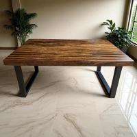 ราคา โต๊ะไม้จามจุรีแผ่นเดียวย้อมสีวอลนัท ขาเหล็กทรงสี่เหลี่ยม โต๊ะกินข้าว โต๊ะทำงาน จัดส่งฟรี! - Blue Sea Wood 80x200x75 cm (12755230)