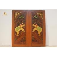 ราคา PF_Phrae | ประตูไม้สัก ประตูบานคู่ ประตูแกะสลัก ลายช้าง 80X200ซม. สีเนื้อไม้ (10861162)