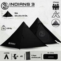 ราคา K2 เต็นท์ทรงกระโจมขนาดนอน 3 คน INDIANS 3 A SYSTEM สีดำ (12036174)