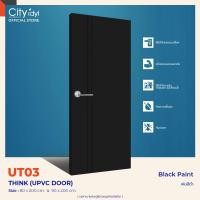 ราคา city prime. ประตู UPVC. THINK รุ่น.UT02 ผิวPaint สีพ่น สำหรับภายใน ติดตั้งบานเลื่อน ได้ได้ Black 100x200cm.เจาะลูกบิด (12117557)