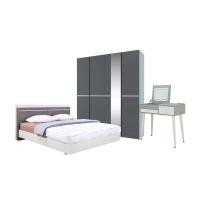 ราคา Index Living Mall ชุดห้องนอน รุ่นเอสติม่า (เตียง, ตู้เสื้อผ้า 4 บาน, โต๊ะเครื่องแป้ง) - สีเทาอ่อน 5 ฟุต (12435285)