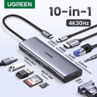 ราคา UGREEN Adapter Hub Docking Station USB-C 3.1 to HDMI 4K, VGA 1080P, Card Reader SD/TF, RJ45 PD100W Converter 10in1 HDMI+VGA+RJ45 (12450136)