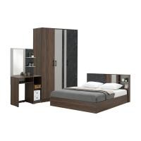 ราคา Furinbox ชุดห้องนอน รุ่นแมกโนเลีย (เตียง, ตู้เสื้อผ้า 3 บาน, โต๊ะเครื่องแป้ง) สีวอลนัท/หินอ่อนดำ ขนาด 6 ฟุต (12709424)