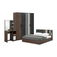 ราคา Furinbox ชุดห้องนอน รุ่นแมกโนเลีย (เตียง, ตู้เสื้อผ้า 4 บาน, โต๊ะเครื่องแป้ง) ขนาด 5 ฟุต สีวอลนัท/หินอ่อนดำ (12707585)