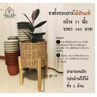 ราคา PuenBan ตะกร้าหวาย ตะกร้าสานจากหวายแท้ สำหรับเป็นกระถางต้นไม้หรือตะกร้าผ้า ขาตั้งไม้สัก 11นิ้ว (12743606)