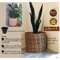 ราคา PuenBan ตะกร้าหวาย ตะกร้าสานจากหวายแท้ สำหรับเป็นกระถางต้นไม้หรือตะกร้าผ้า มีขอบ 15 นิ้ว (12743611)