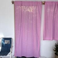 ราคา TiwaHandmade ผ้าม่านผ้าฝ้าย ผ้าตารางในตัว สีชมพูหวาน สไตล์มินิมอล ประตู110x200cm (12760825)