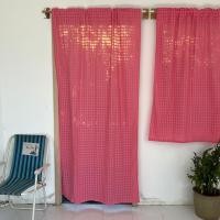 ราคา TiwaHandmade ผ้าม่านผ้าฝ้าย ผ้าตารางในตัว สีชมพูแดง สไตล์มินิมอล ประตู110x200cm (12760949)