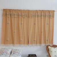 ราคา TiwaHandmade ผ้าม่านผ้าตารางสีน้ำตาล ปักลายแมลงปอ+ลูกไม้ถักโครเชต์ งานhandmade ขนาด กว้าง110สูง130ซม (12760917)