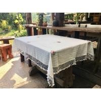 ราคา TiwaHandmade ผ้าปูโต๊ะ ผ้าฝ้ายสีขาวนวล ปักดอกไม้ + ถักโครเชต์รอบผืน งาน Handmade เหลี่ยม110x110ซม (12760735)