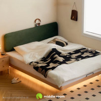 ราคา middle room เตียงไม้บีชเรียบง่าย รุ่น md-222 หัวเตียงปรับได้ 3 ระดับ มีไฟรอบเตียงพร้อมรีโมท พนักพิงนุ่มสบายถอดซักได้ 5ft (12792090)