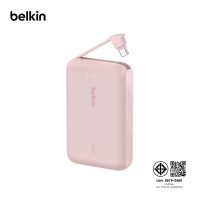 ราคา Belkin แบตสำรอง 3C พร้อมสายในตัว 10,000 mAh Power Bank ชาร์จเร็ว 20 วัตต์ รุ่น BPB021 Pink (12781341)