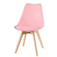 ราคา Heavenly Shop เก้าอี้พลาสติก ขาไม้ เบาะหุ้มหนัง แข็งแรง ชมพู (12790885)