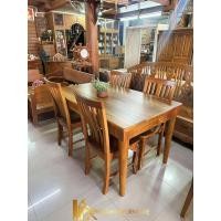 ราคา PF_Phrae | ชุดโต๊ะไม้สัก ชุดรับประทานอาหาร 4ที่นั่ง โต๊ะขารี+เก้าอี้5ซี่เอนหลัง 4ตัว (12822103)