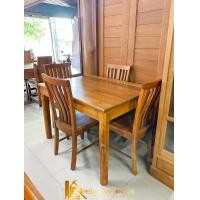 ราคา PF_Phrae | ชุดโต๊ะไม้สัก ชุดรับประทานอาหาร 4ที่นั่ง โต๊ะขาแปดเหลี่ยม พร้อมเก้าอี้5ซี่เอนหลัง4ตัว (12822109)