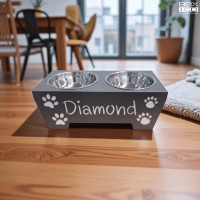 ราคา ที่ใส่อาหารน้องหมา น้องแมว สั่งทำพิเศษ ใส่ชื่อสัตว์เลี้ยงได้ พร้อมถ้วยสแตนเลส Size M 40x20x14 (12792775)