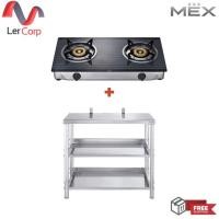 ราคา [0% 10 เดือน] (MEX) ชุดเซตพิเศษ เตาแก๊สฐานกระจก 2 หัวพร้อมโต๊ะวางเตา รุ่น PC577I3 + SH8071-1 ดำ (10985174)