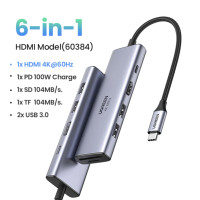 ราคา UYJ - UGREEN USB Hub Type-C 7in1 4K 60Hz มัลติพอร์ต PD 100W USB-C Docking Station HDMI 1Gbps Lan USB 3.0 SD/TF 6-IN-1 (รุ่น 60384) (12180485)