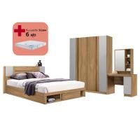 ราคา KONCEPT ชุดห้องนอน 6 ฟุต + ตู้วางทีวี 160 ซม + ที่นอน VENUS 6 ฟุต รุ่น MONTEO