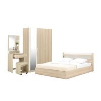 ราคา Furinbox ชุดห้องนอน รุ่นแชมป์ (เตียง, ตู้เสื้อผ้า 3 บาน พร้อมกระจก, โต๊ะเครื่องแป้งพร้อมสตูล) - สีไลท์วู้ด/ขาว ขนาด 6 ฟุต (12710876)