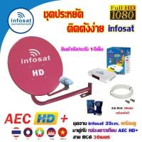ราคา INFOSAT ชุดจานดาวเทียม 35CM. ยึดผนัง + กล่องดาวเทียม AEC HD+ พร้อมสาย RG6 30เมตร (เลือกสีจานได้) ชมพู (12594808)