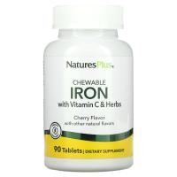 ราคา NaturesPlus, High Potency Chewable Iron with Vitamin C and Herbs, Cherry, 90 Tablets (NAP-03421)
