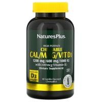 ราคา NaturesPlus, High Potency Cal/Mag/Vit D3, Vanilla Flavored, 60 Chewables (NAP-33649)