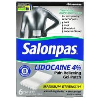 ราคา Salonpas, Lidocaine 4% Pain Relieving Gel-Patch, Maximum Strength, Unscented, 6 Patches (SLP-83006)