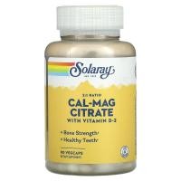 ราคา Solaray, Cal-Mag Citrate with Vitamin D-2, 2:1 Ratio, 90 VegCaps (SOR-04526)