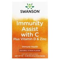 ราคา Swanson, Immunity Assist with C plus Vitamin D & Zinc, Natural Citrus, 30 Stick Packs, 0.28 oz (8 g) each (SWV-11802)