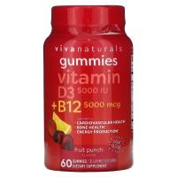 ราคา Viva Naturals, Vitamin D3 + B12 , Fruit Punch, 60 Gummies (VVA-03180)
