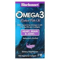 ราคา Bluebonnet Nutrition, Omega-3 Kosher Fish Oil, 1,000 mg, 120 Vegetarian Softgels (BLB-00979)