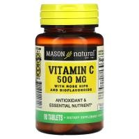 ราคา Mason Natural, Vitamin C with Rose Hips and Bioflavonoids, 500 mg, 90 Tablets (MAV-11729)