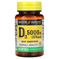 ราคา Mason Natural, Vitamin D3, 5000 IU (125 mcg), 100 Softgels (MAV-15331)