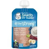 ราคา Gerber, Snacks for Toddler, Grow Strong, 12+ Months, Banana, Blueberry, Purple, Carrot, Greek Yogurt, Mixed Grains, 3.5 oz (99 g) (GBR-04490)