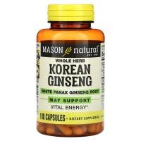 ราคา Mason Natural, Whole Herb Korean Ginseng with White Panax Ginseng Root, 100 Capsules (MAV-06421)
