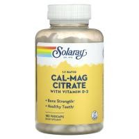 ราคา Solaray, 1:1 Ratio, Cal-Mag Citrate with Vitamin D-2, 180 Vegcaps (SOR-22878)