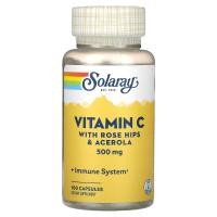 ราคา Solaray, Vitamin C, with Rose Hips & Acerola, 500 mg, 100 Capsules (SOR-04390)