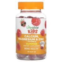 ราคา Lifeable, Kids Calcium, Magnesium & Zinc + Vitamin D3 Gummies, Natural Raspberry, 60 Gummies (LFB-73100)