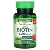 ราคา Nature's Truth, Vitamins, Fast Dissolve, Ultra Biotin, Natural Berry, 5,000 mcg, 78 Fast Dissolve Tablets (NTH-10118)