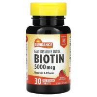 ราคา Sundance Vitamins, Fast Dissolve Ultra Biotin, Natural Berry, 5,000 mcg, 30 Fast Dissolve Tablets (SDE-10229)