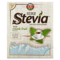 ราคา KAL, Sure Stevia, Plus Monk Fruit, 100 Packets, 3.5 oz (100 g) (CAL-10326)