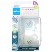ราคา MAM, Supreme Night Pacifier, 0-6 Months, Blue/Clear, 2 Count (AMM-06154)