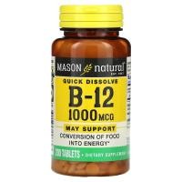 ราคา Mason Natural, Quick Dissolve, Vitamin B-12, 1,000 mcg, 200 Tablets (MAV-09662)