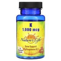 ราคา Nature's Life, Vitamin K, 1,000 mcg, 50 Vegetarian Capsules (NLI-13875)