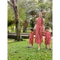 ราคา FAB Family เดรสผู้หญิงลายดอกป๊อปปี้สีแดง เสื้อครอบครัว (12869241484)
