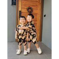 ราคา เสื้อเชิ้ตเด็กแขนสั้น+กางเกง สีดำลายหมี เข้าชุด (12271831047)