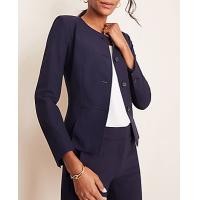 ราคา Ann Taylor The Petite Pleated Crewneck Jacket in Seasonless Stretch - Perfect Navy (4215628985358)