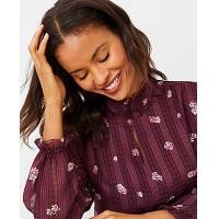 ราคา Ann Taylor Petite Floral Ruffle Neck Shirred Blouse - Plum Rose (4215633796246)